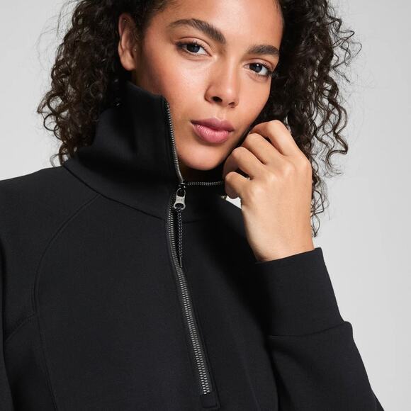 SPANX AirEssentials Half Zip Pullover Sweatshirt Very Black XS - Picture 3 of 12